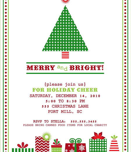 Vintage Christmas Tree Holiday Party Printable Invitation - Classic Colors